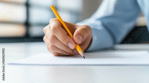 Person Filling Out a Ballot with Pencil Close Up