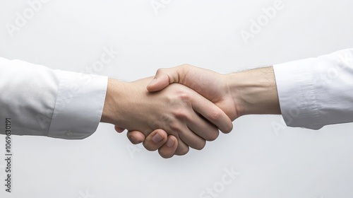 Business handshake on neutral background