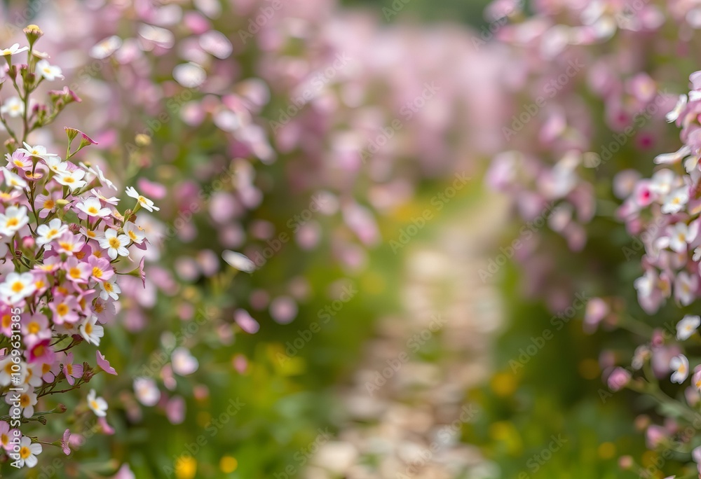 A path lined with alyssum flowers. A path lined with alyssum flowers.