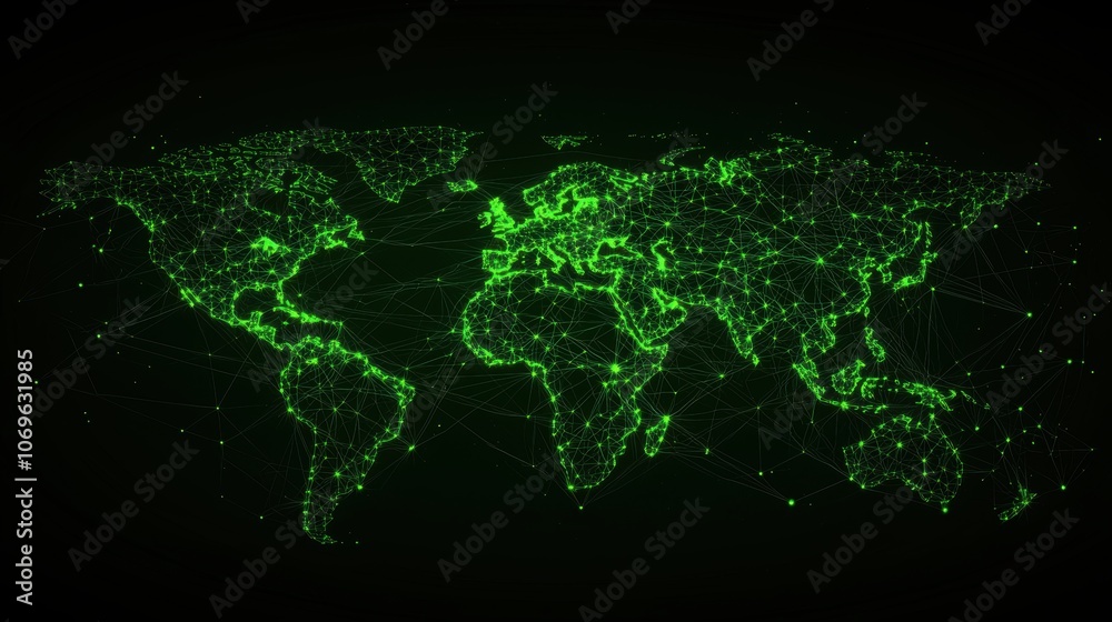 Abstract digital world map with glowing green connections Abstract digital world map with glowing green connections