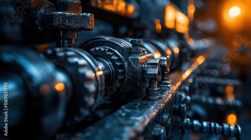 Close-up of industrial machinery with vibrant lighting photo