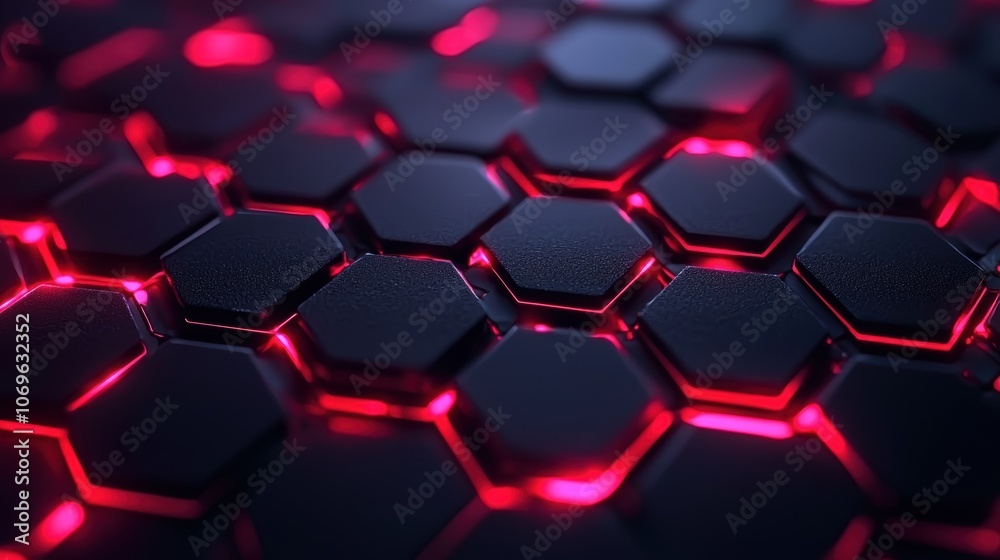 Futuristic hexagonal pattern with glowing red accents Futuristic hexagonal pattern with glowing red accents