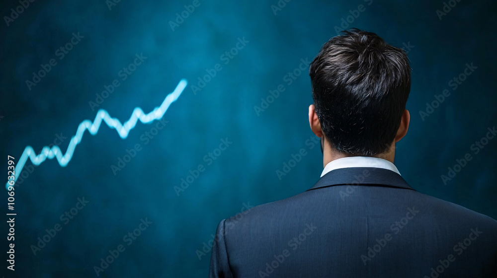 Businessman analyzing growth potential and risk metrics on graph Businessman analyzing growth potential and risk metrics on graph