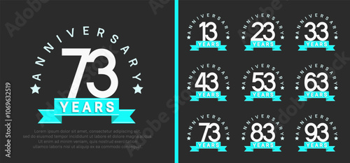 anniversary set logotype. vector design white color with blue ribbon can be use for celebration photo