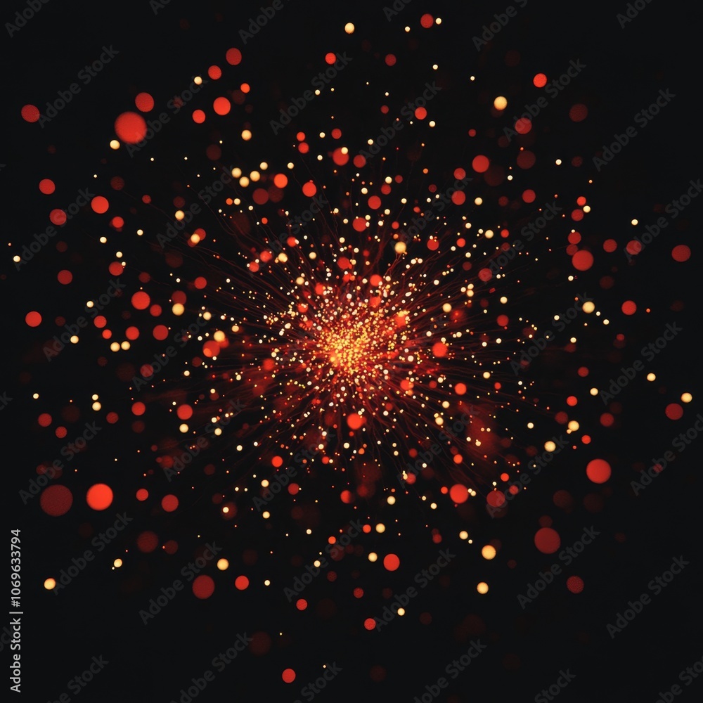 Vibrant Red and Gold Fireworks Illumination in 3D Rendering with Glowing Particles on Black Background Vibrant Red and Gold Fireworks Illumination in 3D Rendering with Glowing Particles on Black Background