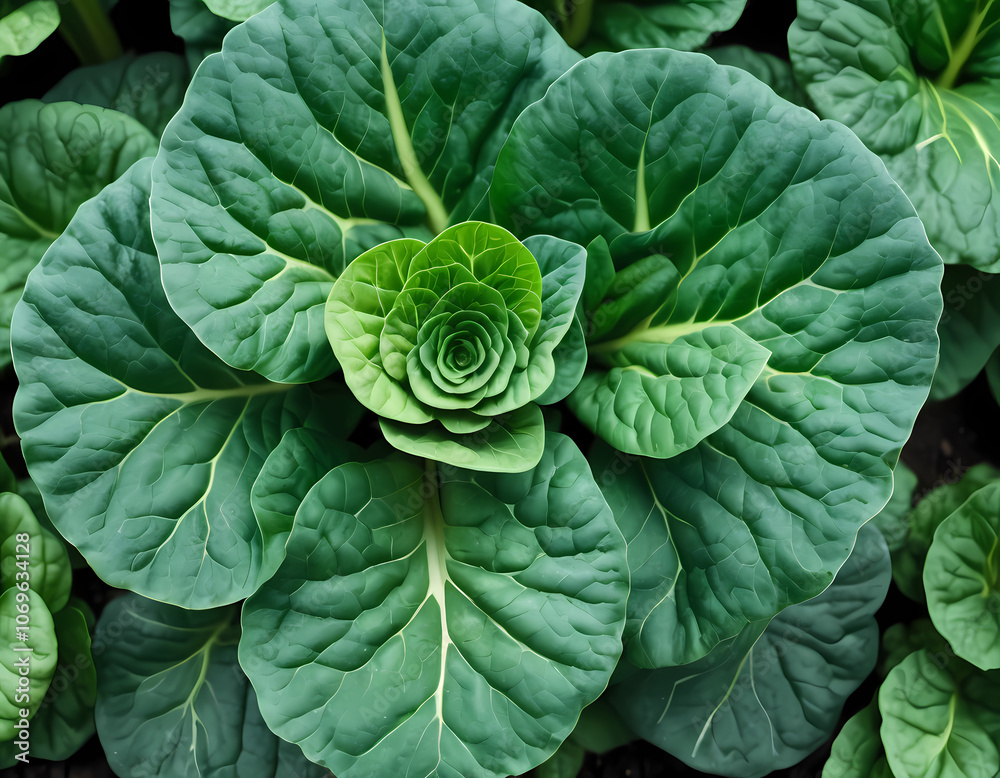 Close Up Detail of Tatsoi Plant from the Top View Close Up Detail of Tatsoi Plant from the Top View