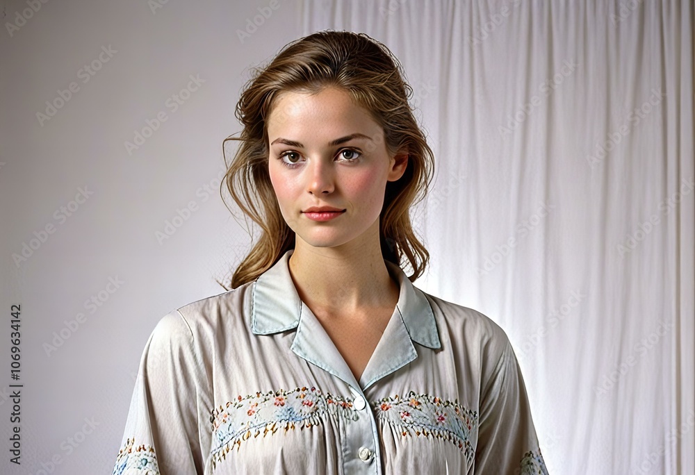 Beautiful woman wearing a modal sleep shirt. Beautiful woman wearing a modal sleep shirt.