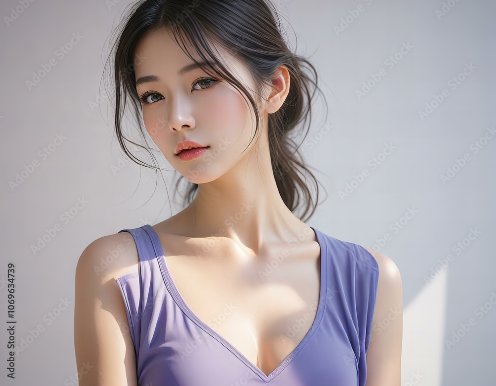 Fototapeta premium Featuring Beautiful woman wearing a casual fitted dress.