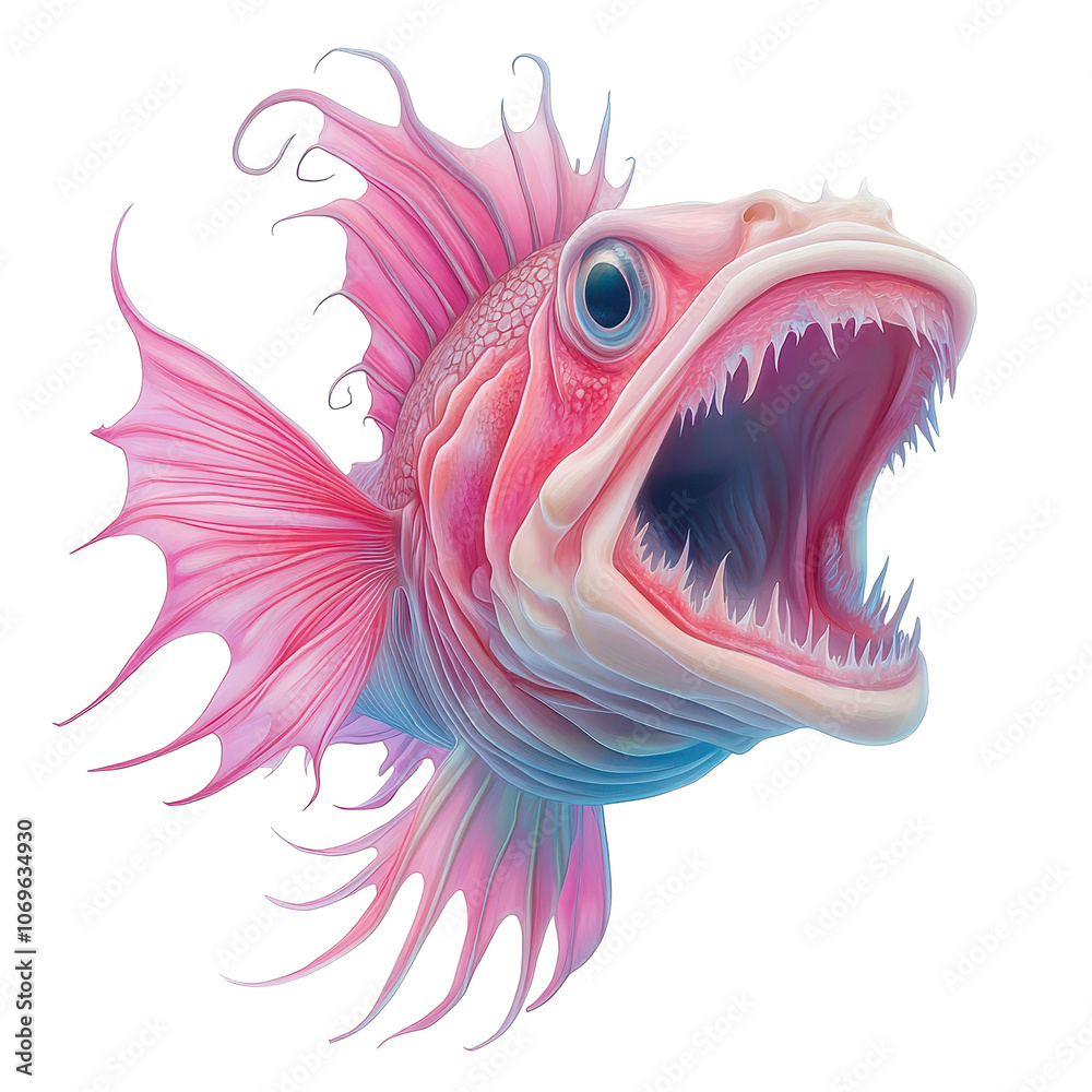 Obraz premium A pink fish with a mouth wide open. transparent background