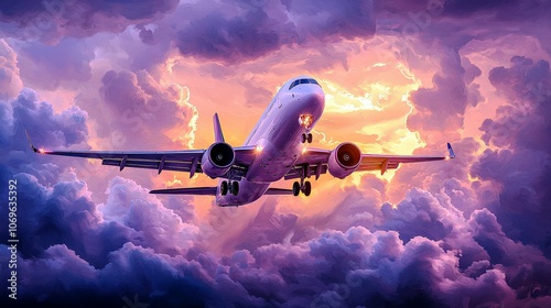 Majestic Anime Style Airplane Taking Flight Over a Vibrant Sky - Ideal for Travel Enthusiasts and Creative Projects