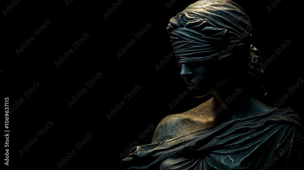Naklejka premium Blindfolded Lady Justice Statue Holding Scales