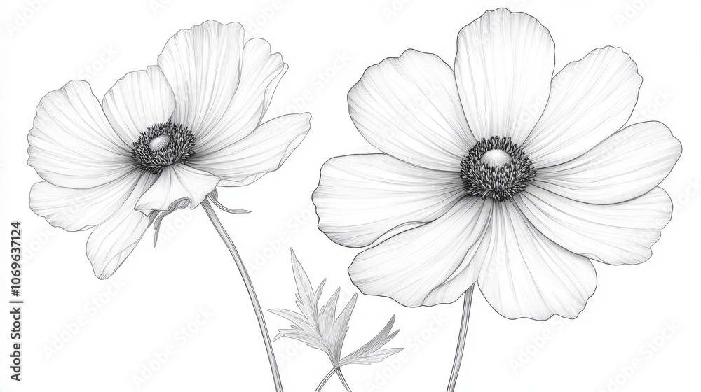A detailed guide showing how to draw a flower, from basic petals to intricate details, educational line drawing isolated on a clean white background. A detailed guide showing how to draw a flower, from basic petals to intricate details, educational line drawing isolated on a clean white background.