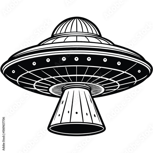 Flying saucer. Isolated flying saucer on white background.