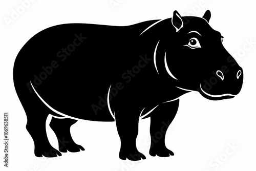 A vector silhouette of a hippopotamus,Hippopotamus silhouette vector art illustration,black hippopotamus animal silhouettes,Clean Black and white Vector silhouette of a Hippo on white background.