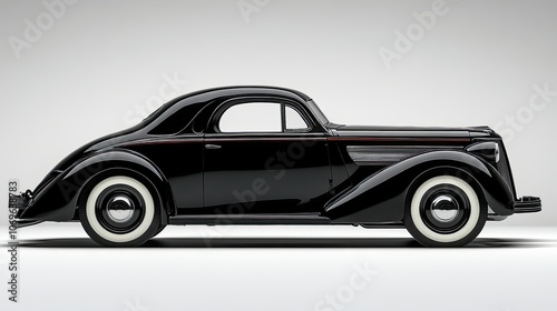 Isolated black retro car design presented against a clean white background for vintage appeal.