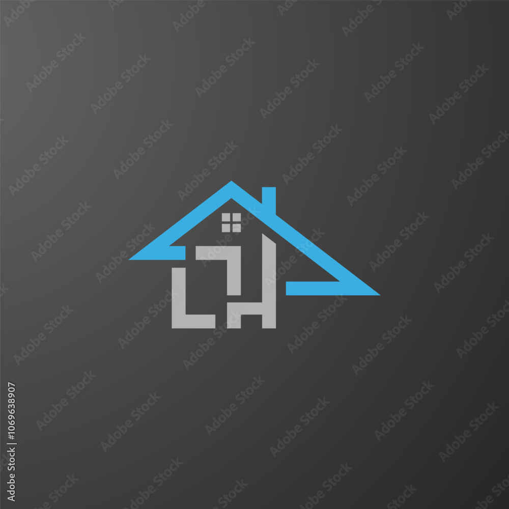 Modern House Logo Design with Blue and Gray Elements Modern House Logo Design with Blue and Gray Elements