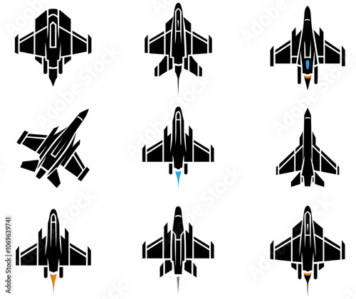 Collection of fighter jet vector icon. High-quality vectorized. 