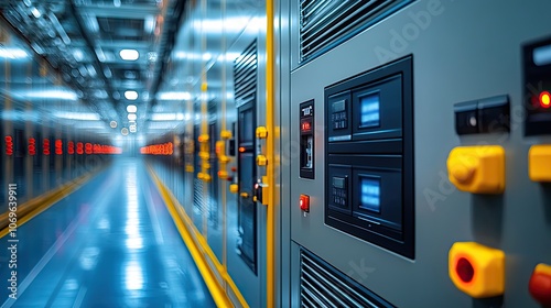 Low voltage switchgear equipment operates efficiently within a large power facility, illustrating electrical infrastructure.