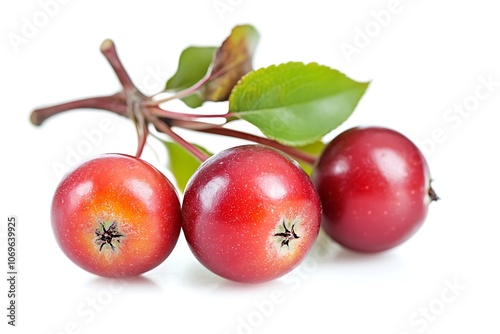 Crab apple isolated on a white background, close up photo