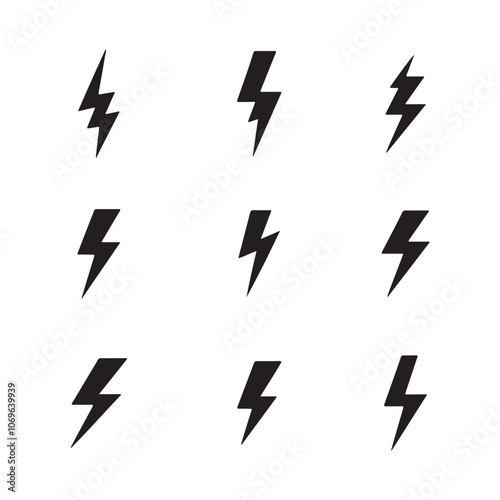 Electric power icon. Thunderbolt lightning icons set. Flash lightning sign vector collection.