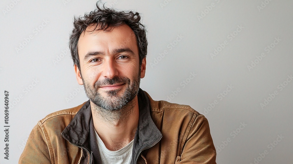 Fototapeta premium Smiling Man with Beard and Casual Jacket Portrait