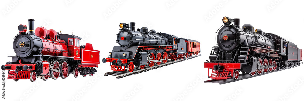 Naklejka premium Vintage Steam Locomotives Showcasing Timeless Engineering and Design Aesthetics