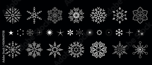 Snowflakes icon collection. Graphic modern black and white ornament.