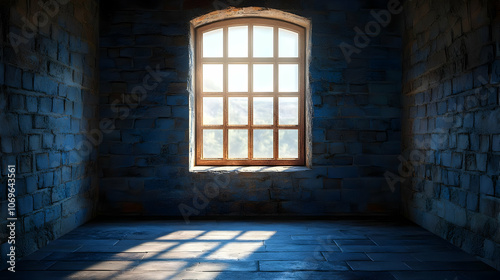 Brick Room with Window Light 3D Illustration