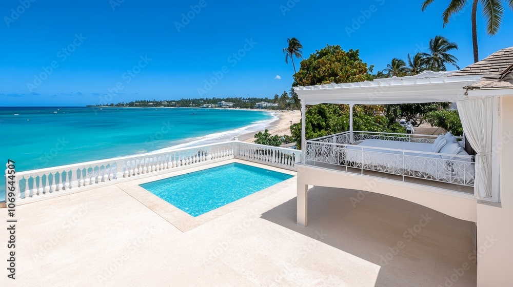 Fototapeta premium Luxury Beachfront Villa Ocean View Pool Private Balcony Caribbean Getaway