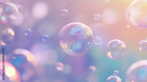 Pastel Iridescent Bubbles Floating in Soft Focus Light - made with Generative AI