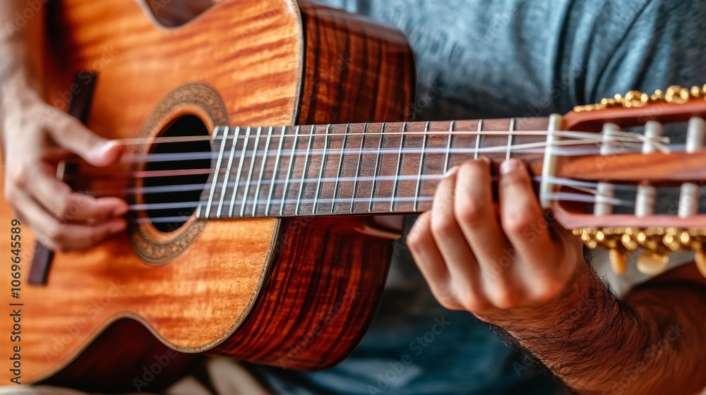 Obraz premium Close up Man Playing Acoustic Guitar Music Hobby