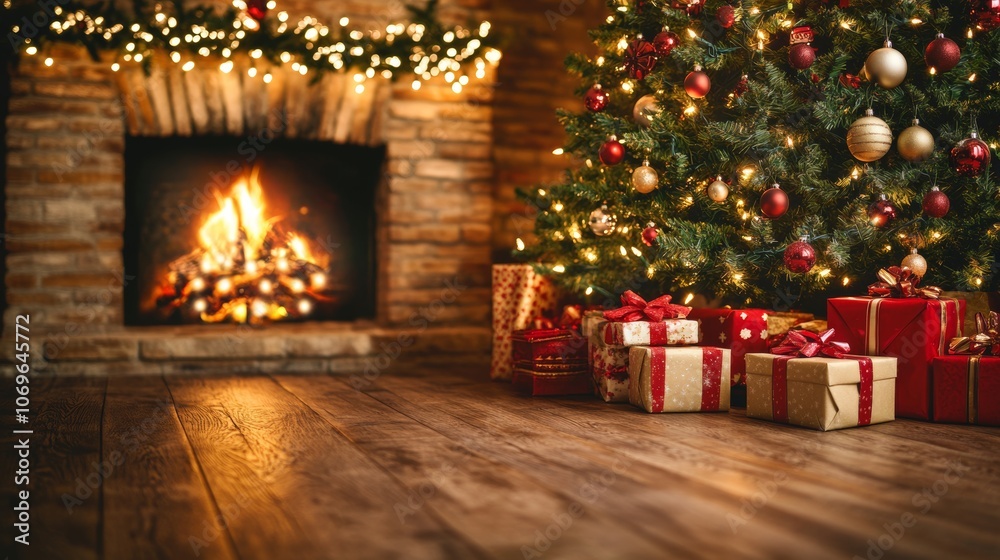 Cozy Christmas Fireplace Presents Tree Festive Holiday Home Decor
