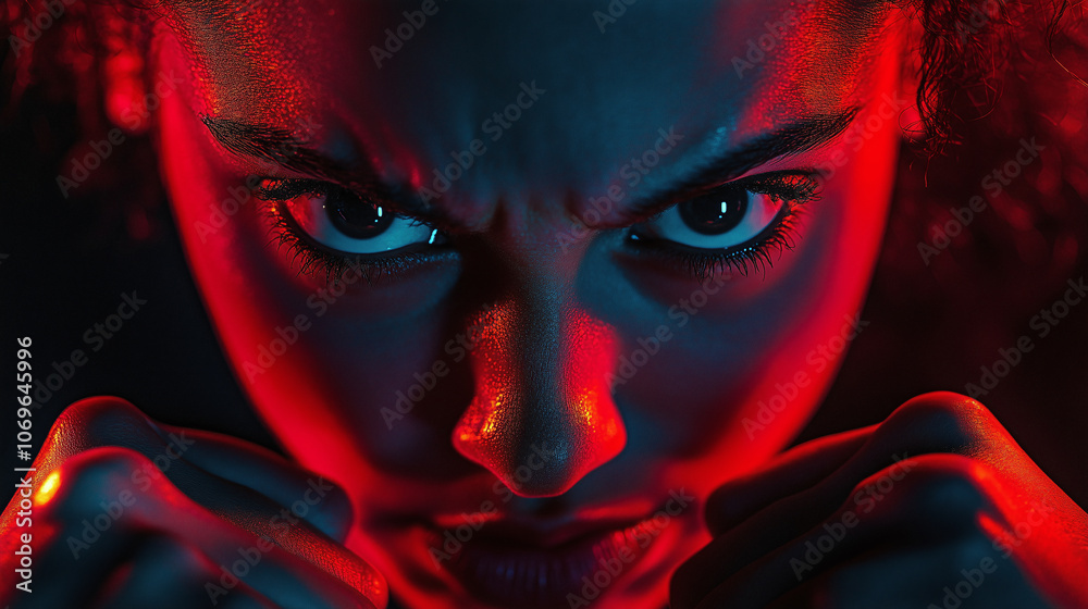 person with clenched fists and intense eyes, expression of anger person with clenched fists and intense eyes, expression of anger