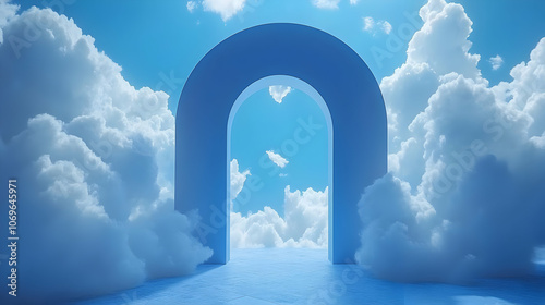 3D Rendered Archway Through Clouds - Abstract Background photo