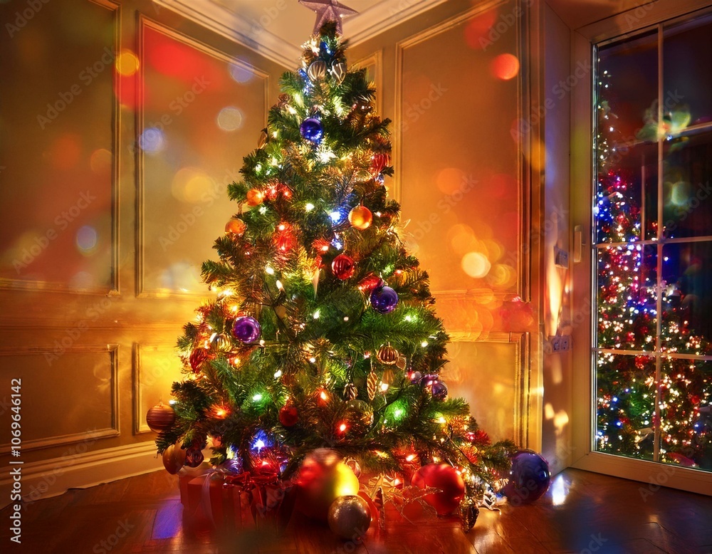 Decorated Christmas Tree with String Lights Decorated Christmas Tree with String Lights