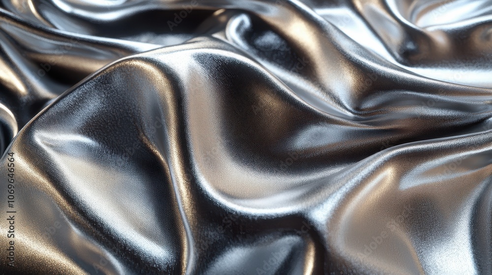 Luxurious Silver Satin Fabric with Elegant Waves and Shimmering Texture for Fashion and Interior Design Concepts Luxurious Silver Satin Fabric with Elegant Waves and Shimmering Texture for Fashion and Interior Design Concepts