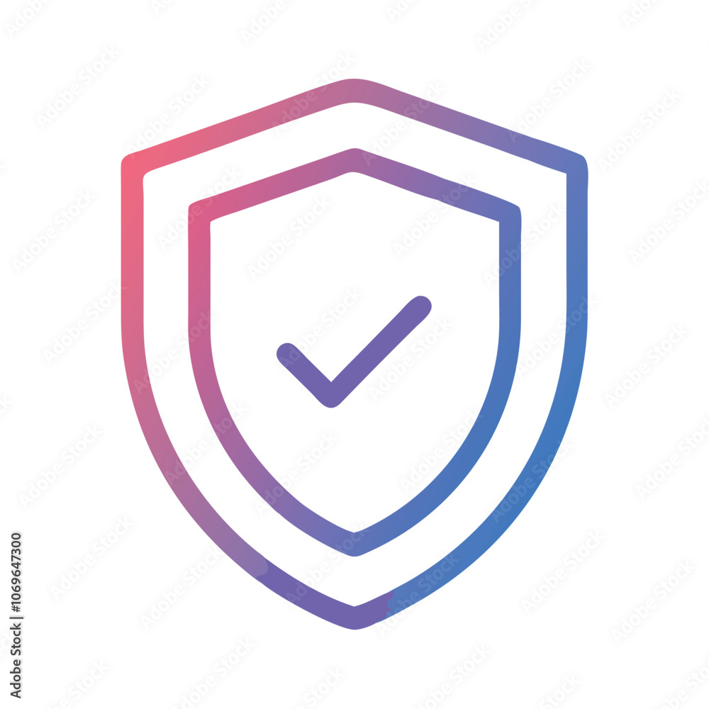 Gradient Shield Icon with Check Mark, Simple gradient outline of a shield featuring a check mark, symbolizing security, trust, verified protection, and quality assurance.
Gradient Shield Icon with Check Mark, Simple gradient outline of a shield featuring a check mark, symbolizing security, trust, verified protection, and quality assurance.