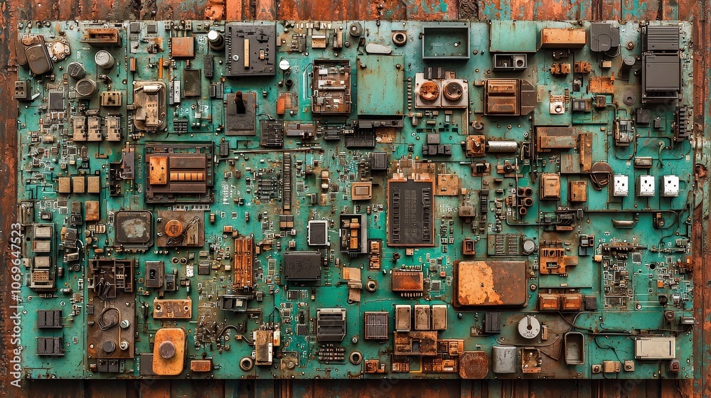 Rusty Circuit Board Texture Electronic Components Technology Background Rusty Circuit Board Texture Electronic Components Technology Background