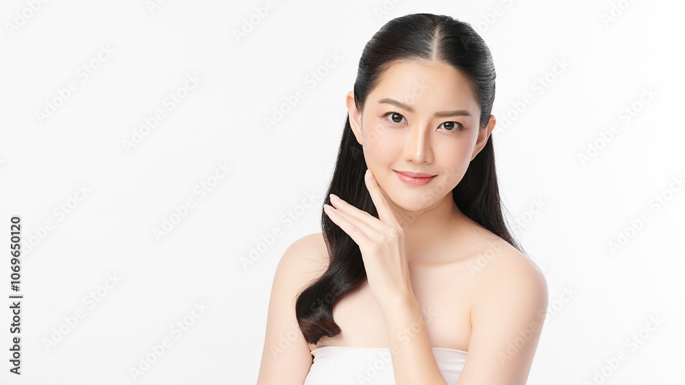 Beautiful young asian woman with clean fresh skin on white background, Face care, Facial treatment, Cosmetology, beauty and spa, Asian women portrait. Beautiful young asian woman with clean fresh skin on white background, Face care, Facial treatment, Cosmetology, beauty and spa, Asian women portrait.