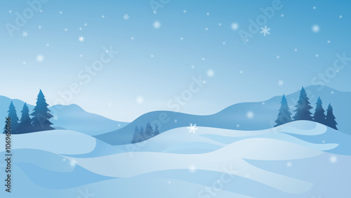 Snowy mountain landscape vector design with blue shades. It's great for winter background, banner, etc.