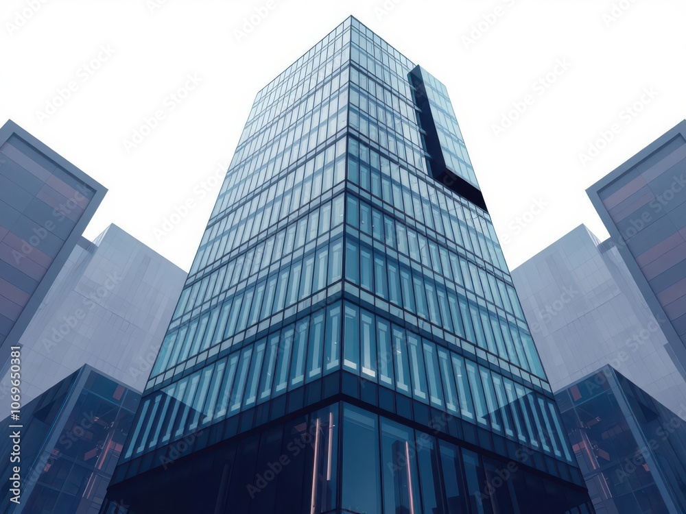 Futuristic abstract design of a contemporary skyscraper with geometric shapes and glass facade, geometric, innovative Futuristic abstract design of a contemporary skyscraper with geometric shapes and glass facade, geometric, innovative
