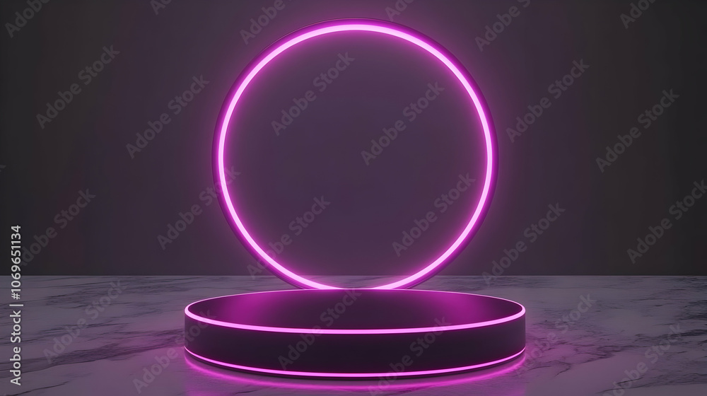 3D Rendered Purple Neon Circle and Platform Illustration 3D Rendered Purple Neon Circle and Platform Illustration