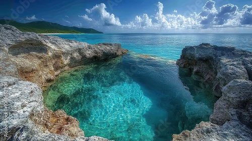 The Dean's Blue Hole on Long Island, Bahamas, known for its appeal to deep-diving enthusiasts. photo