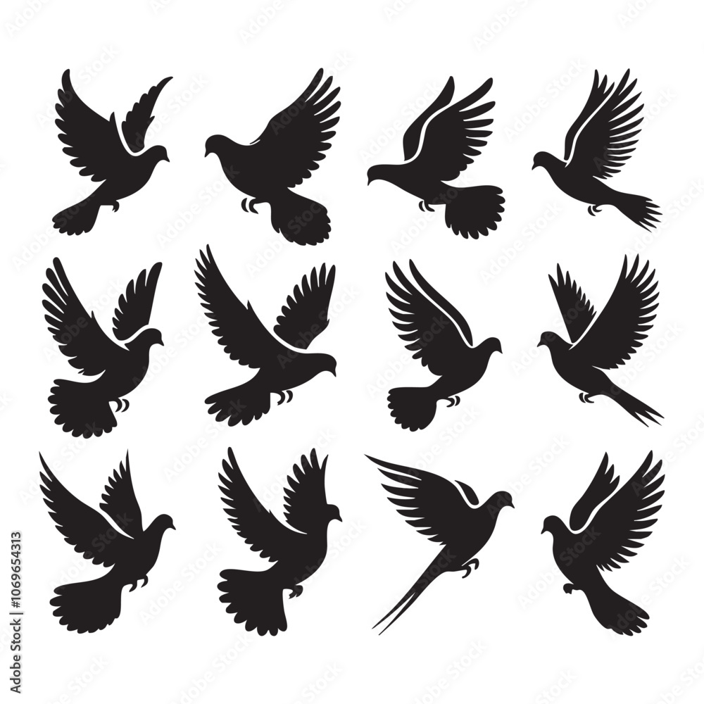 Fototapeta premium Silhouette set of dove