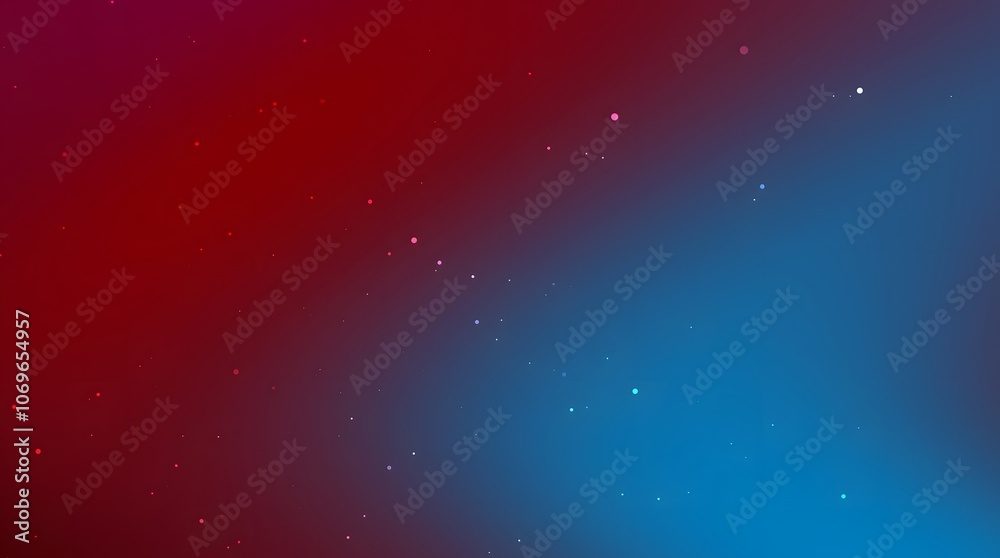 Fototapeta premium A digitally created abstract background with a smooth gradient from dark red to dark blue, featuring small, scattered white, pink, and red dots.
