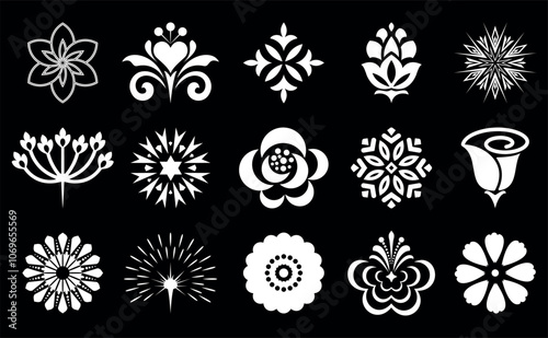 Flower icons set. Isolated elements for design. Vector graphics.