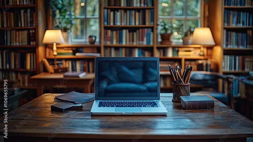 The shift from traditional books to digital formats is illustrated through a laptop, emphasizing the transformation of education through digitization and e-learning tools.