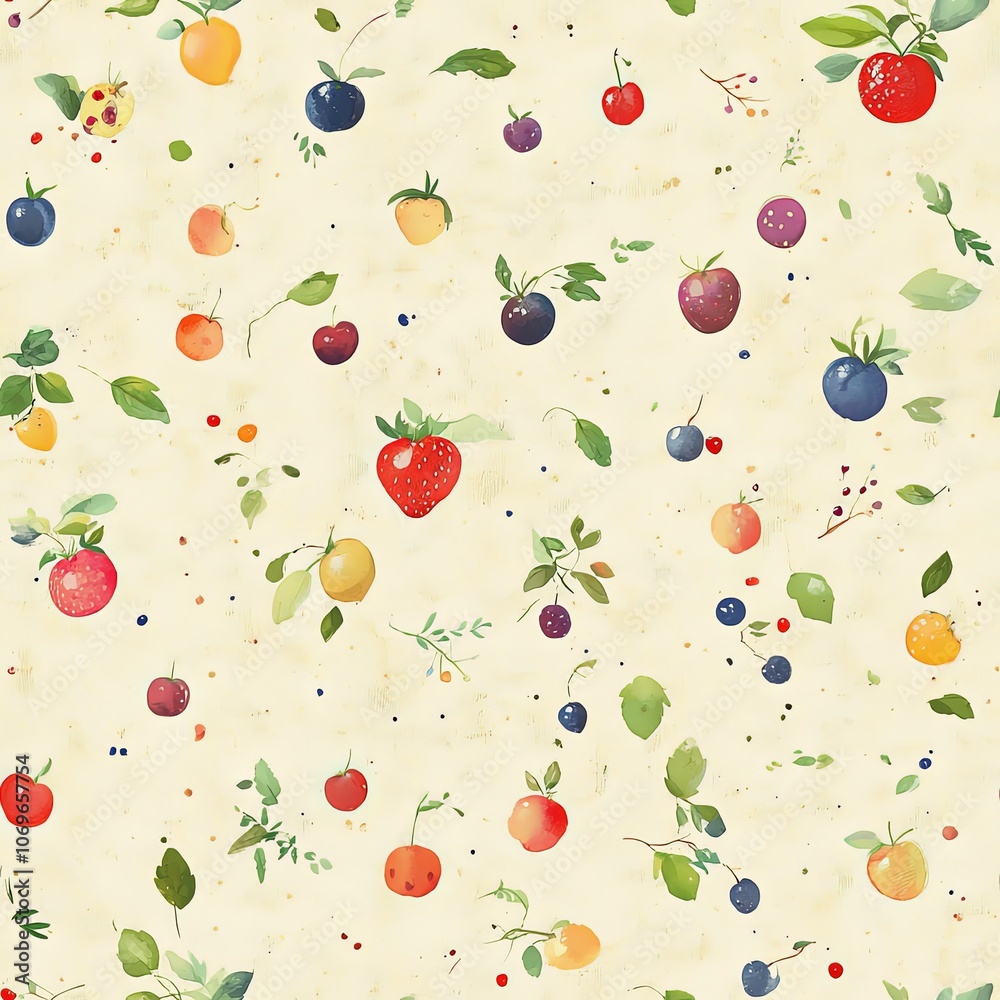 Watercolor Fruit Seamless Pattern Cherries Apples Plums Strawberry Leaves Digital Paper Watercolor Fruit Seamless Pattern Cherries Apples Plums Strawberry Leaves Digital Paper