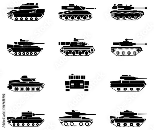 A collection of modern-style combat tanks. High-quality vectorized. 