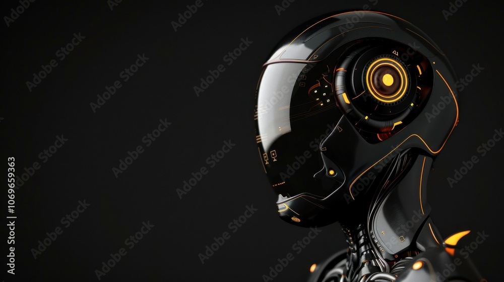 © Kerah - Futuristic android cyborg black robot isolated on black background, AI generated image © Kerah - Futuristic android cyborg black robot isolated on black background, AI generated image